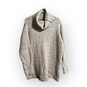 Denver Hayes Cable Knit Sweater | XL | Cowl Neck with Button Detail